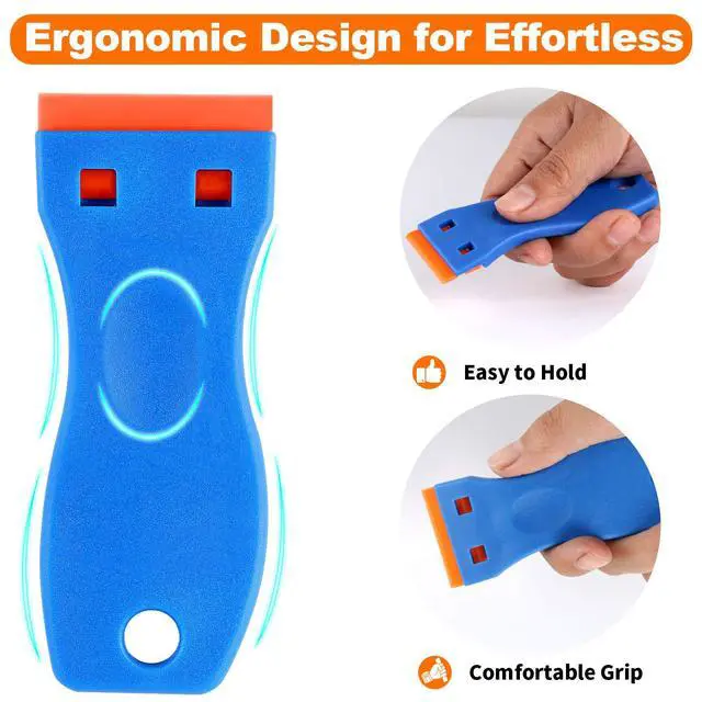 Alt view image 2 of 7 - Plastic Razor Blade Scraper, 2PCS Scraper Tool with 60PCS Plastic Blades, Cleaning Scraper Remover for Stickers, Decals, Adhesive, Labels, Paint, Glass, Car, Window, Caulk, No Scratches
