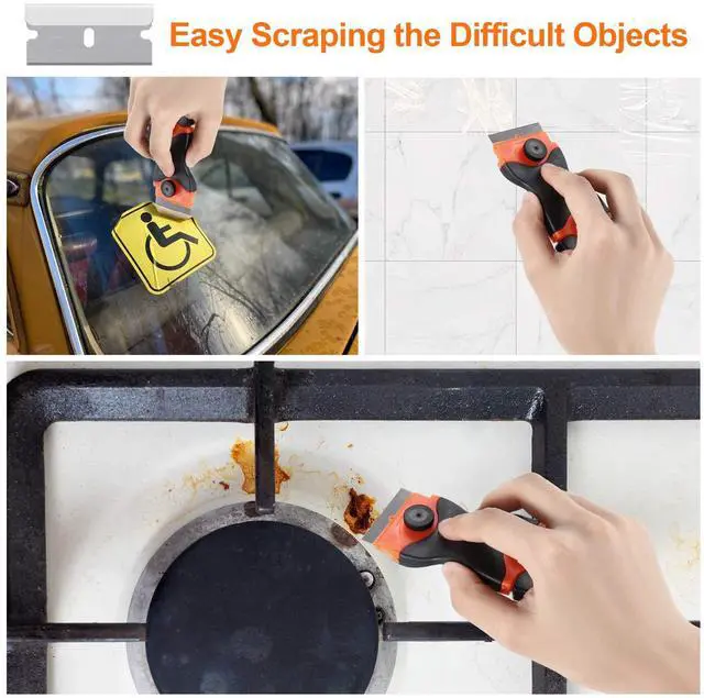Alt view image 4 of 7 - 2PACK Razor Blade Scraper, 2-in-1 Scraper Tool with 12Pcs Plastic Blades and 7Pcs Metal Blades, Multi-Purpose Cleaning Razor Scraper for Decals, Stickers, Labels, Caulk, Adhesive, Paint Removal