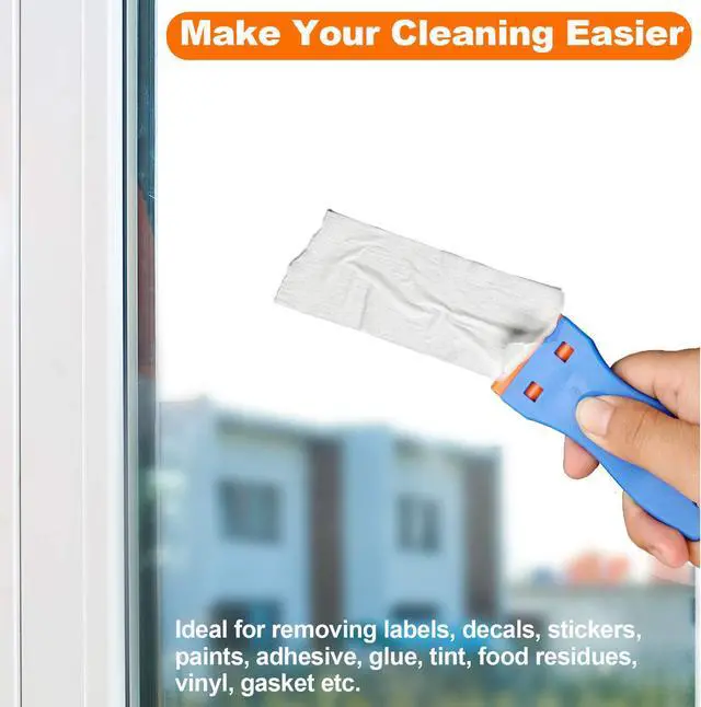 Alt view image 5 of 7 - Plastic Razor Blade Scraper, 2PCS Scraper Tool with 60PCS Plastic Blades, Cleaning Scraper Remover for Stickers, Decals, Adhesive, Labels, Paint, Glass, Car, Window, Caulk, No Scratches