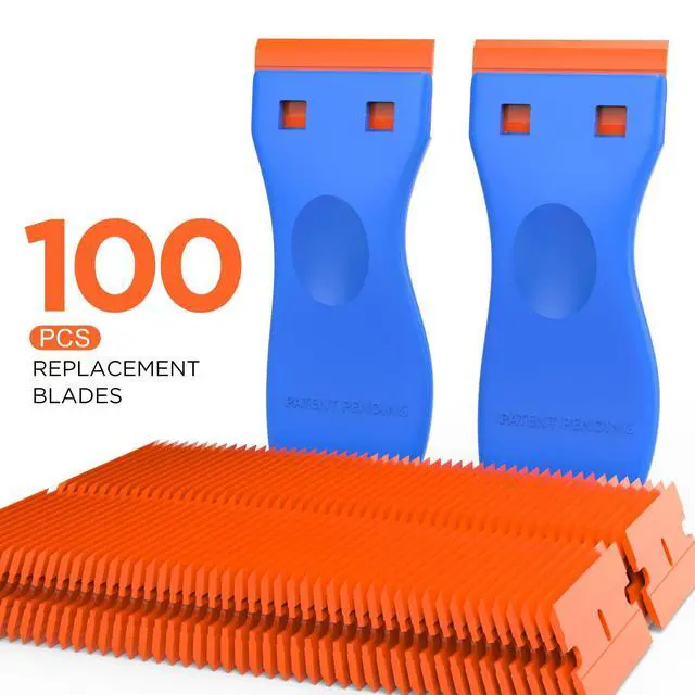 Alt view image 4 of 7 - Plastic Razor Blades Scraper Tool - 2 Pack Wall Paint Remover with 100 Pcs Plastic Blades Kit No Scratch Car Window Glass Wood Sticker Removal Floor Stove Kitchen Vinyl Adhesive Decal Tape Cleanings