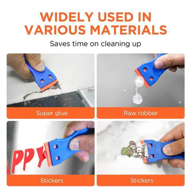 Alt view image 5 of 7 - Plastic Razor Blades Scraper Tool - 2 Pack Wall Paint Remover with 100 Pcs Plastic Blades Kit No Scratch Car Window Glass Wood Sticker Removal Floor Stove Kitchen Vinyl Adhesive Decal Tape Cleanings