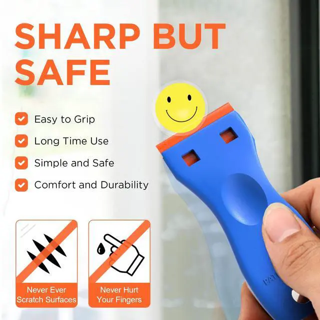 Alt view image 2 of 7 - Plastic Razor Blades Scraper Tool - 2 Pack Wall Paint Remover with 100 Pcs Plastic Blades Kit No Scratch Car Window Glass Wood Sticker Removal Floor Stove Kitchen Vinyl Adhesive Decal Tape Cleanings