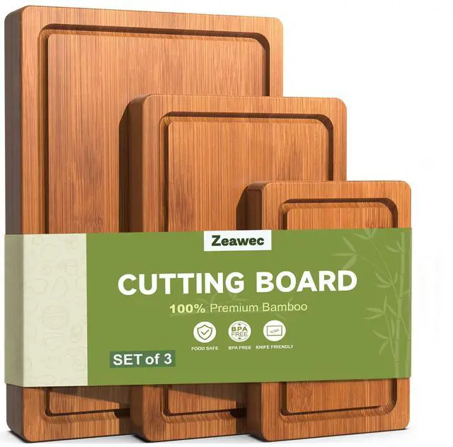 Main image of 3-Piece Set Deep-Carbonized Bamboo Cutting Board for Kitchen - Crack-Resistant Wood Chopping Boards with Deep Juice Grooves, Pre-Oiled Butcher Block for Meat, Vegetables & Cheese, Carbonized
