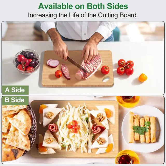 Alt view image 2 of 7 - Wooden Cutting Boards for Kitchen, 15.3 * 8.7'' Knife Friendly Bamboo Cutting Board Lightweight & Durable Chopping Board with Hang Hole for Easy Storage & Clean, Large