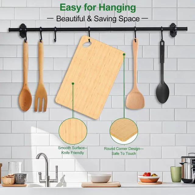 Alt view image 4 of 7 - Wooden Cutting Boards for Kitchen, 15.3 * 8.7'' Knife Friendly Bamboo Cutting Board Lightweight & Durable Chopping Board with Hang Hole for Easy Storage & Clean, Large