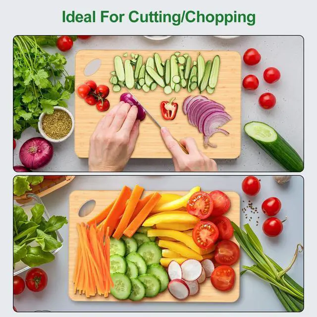 Alt view image 7 of 7 - Wooden Cutting Boards for Kitchen, 15.3 * 8.7'' Knife Friendly Bamboo Cutting Board Lightweight & Durable Chopping Board with Hang Hole for Easy Storage & Clean, Large