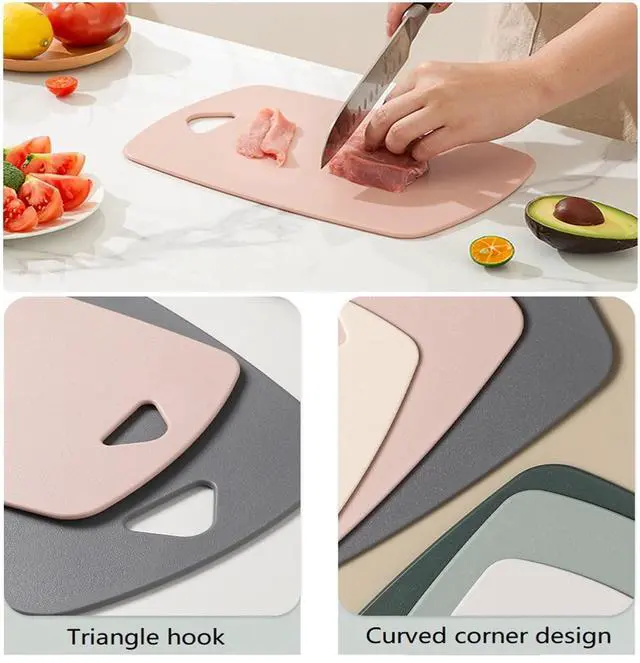 Alt view image 6 of 7 - Cutting Boards for Kitchen,Plastic Cutting Board Set of 3, Thick Chopping Boards for Meat, Veggies, Fruits, with Easy Grip Handle,Dishwasher Safe (Pink, 3Pcs)