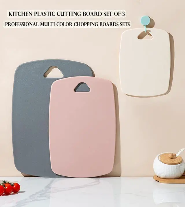 Alt view image 7 of 7 - Cutting Boards for Kitchen,Plastic Cutting Board Set of 3, Thick Chopping Boards for Meat, Veggies, Fruits, with Easy Grip Handle,Dishwasher Safe (Pink, 3Pcs)