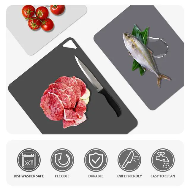 Alt view image 5 of 7 - Flexible Plastic Cutting Boards Mats for Kitchen, Flexible Non Slip Cutting Mat, Thin Cutting Sheets, BPA Free, Dishwasher Safe, Multi Sizes