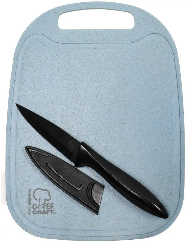 Main image of Select Wheat Straw Cutting Board and Knife Set, 10 inch x 7.5 inch, Blue