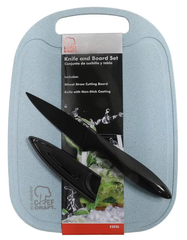 Alt view image 2 of 6 - Select Wheat Straw Cutting Board and Knife Set, 10 inch x 7.5 inch, Blue