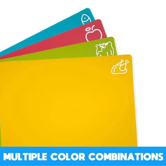 Alt view image 3 of 5 - 4 Pieces Flexible Cutting Boards, BPA Free Plastic Cutting Boards for Kitchen, Non Slip Cutting Mat for Meat and Vegetables