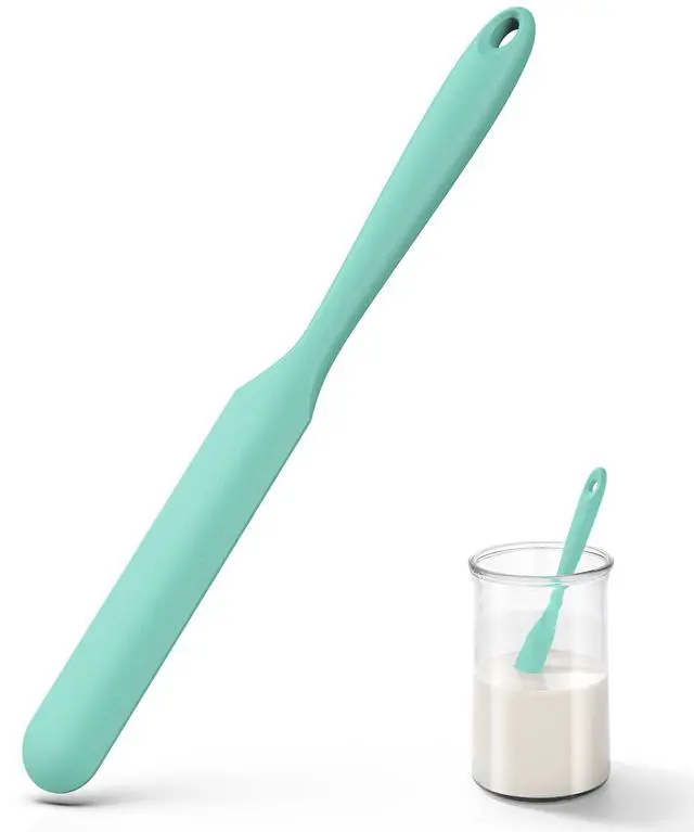 Main image of Skinny Silicone Jar Spatula: 600ºF Heat-Resistant Food-Grade 10in Long Narrow Sourdough Stirring Stick, Seamless Flexible Peanut Butter Spreader for Scraping Icing Bread Cream, Jam (Aqua Sky)