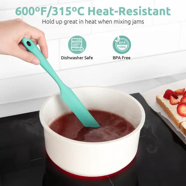 Alt view image 5 of 7 - Skinny Silicone Jar Spatula: 600ºF Heat-Resistant Food-Grade 10in Long Narrow Sourdough Stirring Stick, Seamless Flexible Peanut Butter Spreader for Scraping Icing Bread Cream, Jam (Aqua Sky)