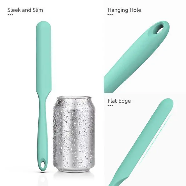 Alt view image 6 of 7 - Skinny Silicone Jar Spatula: 600ºF Heat-Resistant Food-Grade 10in Long Narrow Sourdough Stirring Stick, Seamless Flexible Peanut Butter Spreader for Scraping Icing Bread Cream, Jam (Aqua Sky)