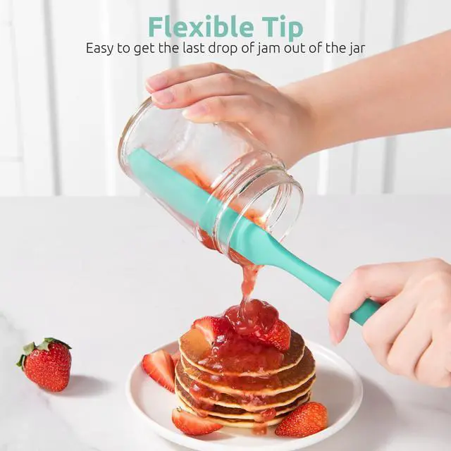 Alt view image 7 of 7 - Skinny Silicone Jar Spatula: 600ºF Heat-Resistant Food-Grade 10in Long Narrow Sourdough Stirring Stick, Seamless Flexible Peanut Butter Spreader for Scraping Icing Bread Cream, Jam (Aqua Sky)