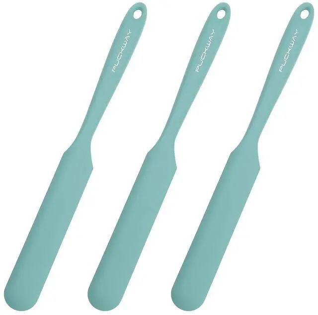 Main image of 3pcs Silicone Jar Spatulas 10in Long Skinny Heat-Resistant, Narrow Spatula Set for Scraping Peanut Butter, Sourdough, Jam in Small Containers, Blenders & Baking (Green)