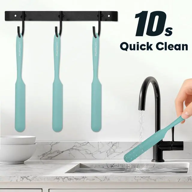 Alt view image 7 of 7 - 3pcs Silicone Jar Spatulas 10in Long Skinny Heat-Resistant, Narrow Spatula Set for Scraping Peanut Butter, Sourdough, Jam in Small Containers, Blenders & Baking (Green)