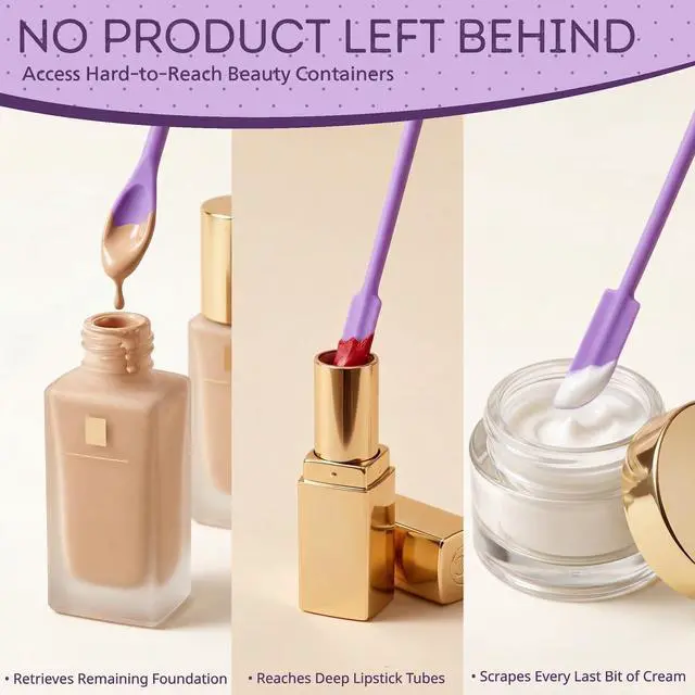 Alt view image 3 of 7 - Silicone Makeup Spatula Set, 3PCS Mini Narrow Cosmetic Scraper Tool for Skincare, Beauty & Foundation, Mask, Cream, Lotion Bottles, Jars, No Drop Left, 3 Sizes, Purple