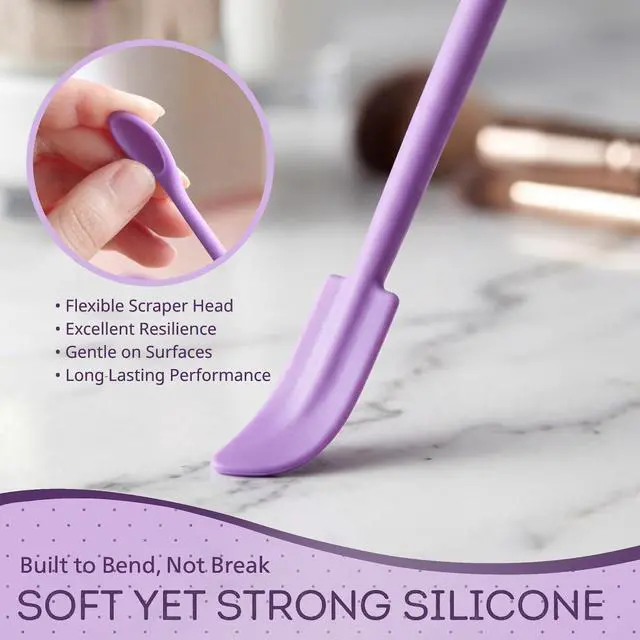 Alt view image 5 of 7 - Silicone Makeup Spatula Set, 3PCS Mini Narrow Cosmetic Scraper Tool for Skincare, Beauty & Foundation, Mask, Cream, Lotion Bottles, Jars, No Drop Left, 3 Sizes, Purple