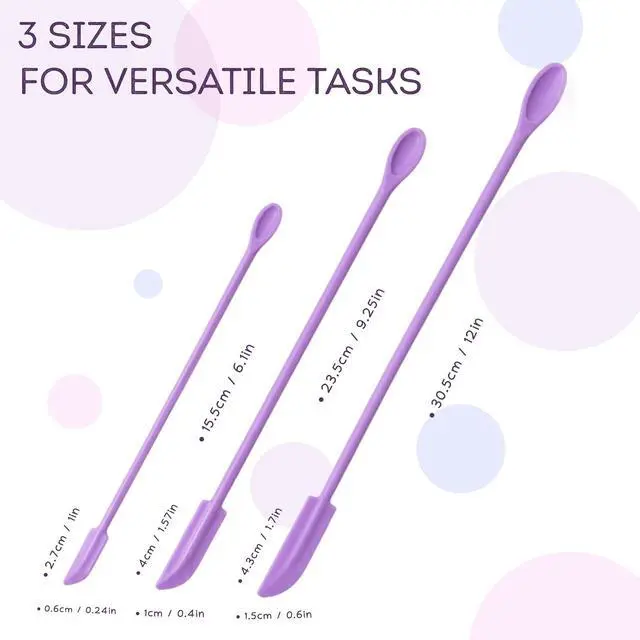 Alt view image 7 of 7 - Silicone Makeup Spatula Set, 3PCS Mini Narrow Cosmetic Scraper Tool for Skincare, Beauty & Foundation, Mask, Cream, Lotion Bottles, Jars, No Drop Left, 3 Sizes, Purple