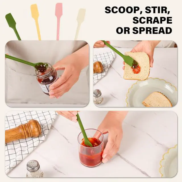 Alt view image 6 of 6 - Silicone Jar Scraper Set of 4, Double-Headed, 10.2-Inch, Mini Spatula & Spoon for Jam Jars & Makeup