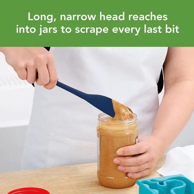 Alt view image 3 of 7 - Silicone Jar Spatula Long Handled Rubber Scraping Scooping Tool for Peanut Butter Jam Jelly Jars Blenders, Extra Long Flex Core Silicone Jar Scraper Dishwasher Safe BPA Free, Deep Indigo