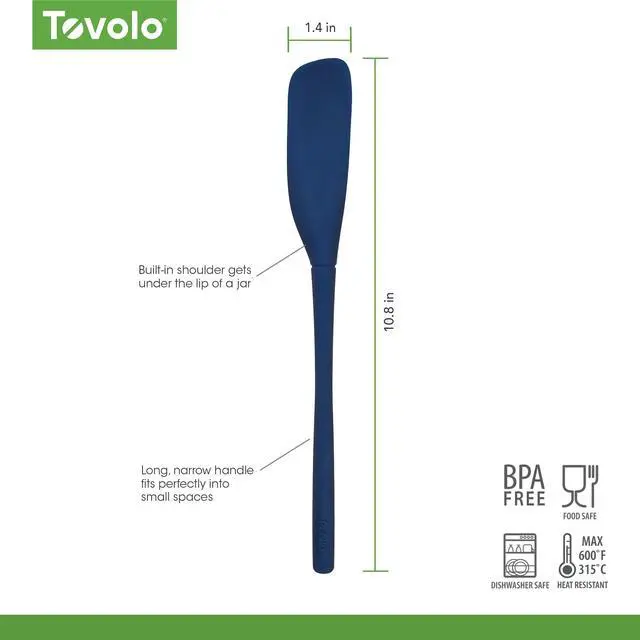 Alt view image 7 of 7 - Silicone Jar Spatula Long Handled Rubber Scraping Scooping Tool for Peanut Butter Jam Jelly Jars Blenders, Extra Long Flex Core Silicone Jar Scraper Dishwasher Safe BPA Free, Deep Indigo