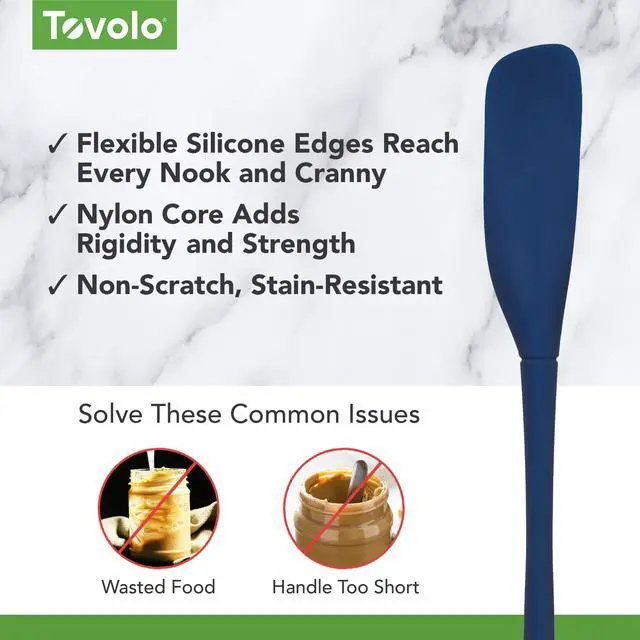 Alt view image 4 of 7 - Silicone Jar Spatula Long Handled Rubber Scraping Scooping Tool for Peanut Butter Jam Jelly Jars Blenders, Extra Long Flex Core Silicone Jar Scraper Dishwasher Safe BPA Free, Deep Indigo