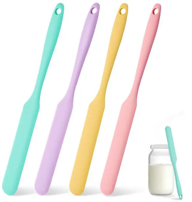 Main image of 4 Pcs Silicone Jar Spatula Set, Sourdough Spurtle, Jar Scraper, Long Handle Thin Spatulas, Perfect for Jars, Bottles, Containers, Mixing, Scraping, Spreading Jam, Cake Icing and Sourdough Tools. (4)