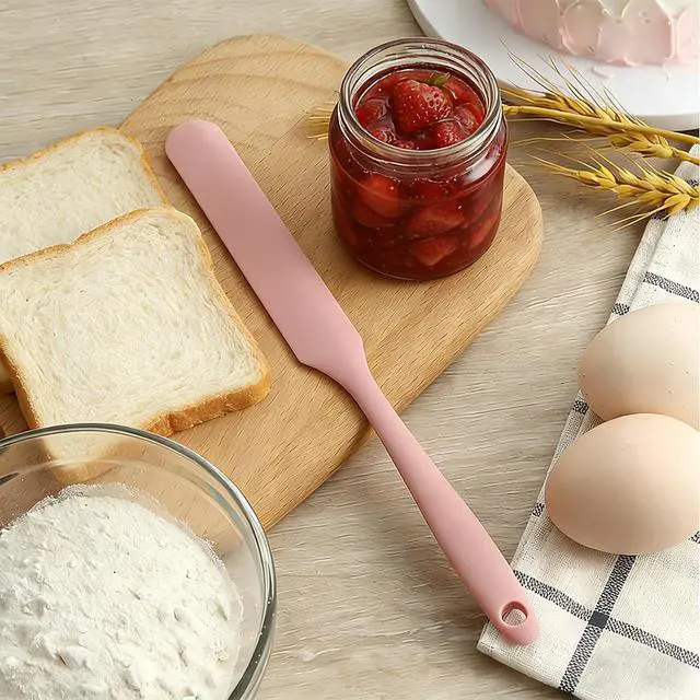 Alt view image 4 of 7 - 8 Pack Silicone Jar Spatula Set Long Handle Small Skinny Spatulas 9.4" & 8.1", Flexible Heat Resistant Silicone Scraper for Baking, Mixing & Sourdough Starter (Purple Green Pink Yellow)