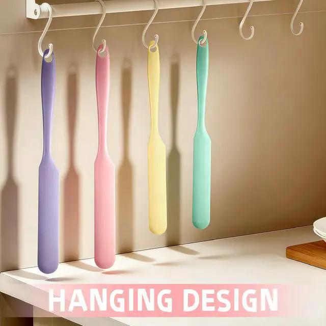 Alt view image 5 of 7 - 8 Pack Silicone Jar Spatula Set Long Handle Small Skinny Spatulas 9.4" & 8.1", Flexible Heat Resistant Silicone Scraper for Baking, Mixing & Sourdough Starter (Purple Green Pink Yellow)