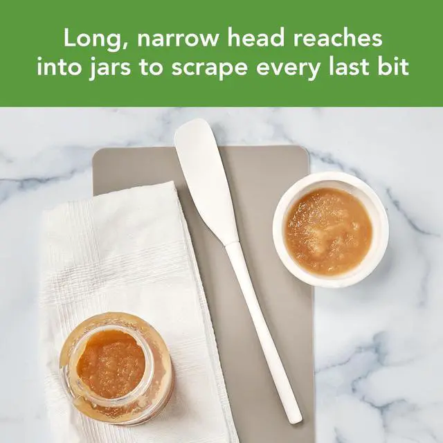 Alt view image 2 of 6 - Silicone Jar Spatula Long Handled Rubber Scraping Scooping Tool for Peanut Butter Jam Jelly Jars Blenders, Extra Long Flex Core Silicone Jar Scraper Dishwasher Safe BPA Free, White