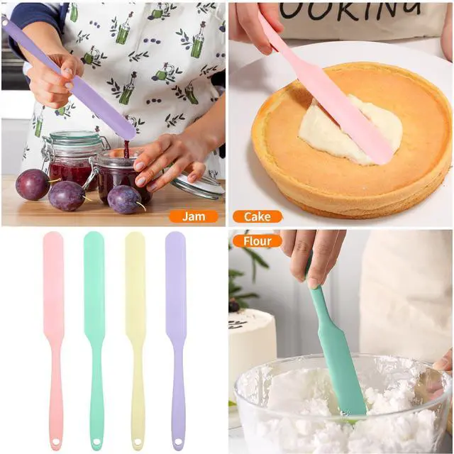 Alt view image 3 of 6 - 4 Pcs Silicone Jar Spatula, Non-Stick Heat Resistant Cake Cream Spatulas Set, 9.8 inch Cake Cream Butter Spatulas(4 colors