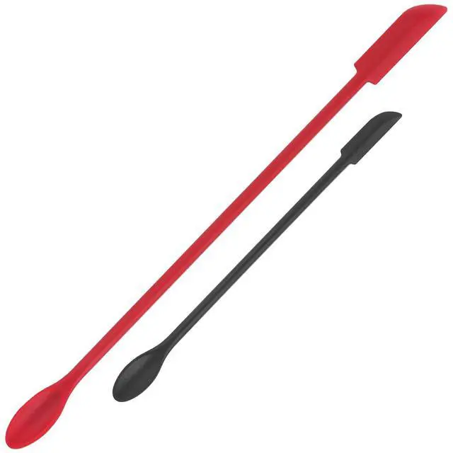 Main image of Mini Spatula Silicone Spatula Set - Cuttte 2pcs Small Makeup Scrapers for Cosmetics, Reusable Beauty Tiny Tools, Thin Jar Scraper, Get Last of Makeup Out, Black and Red