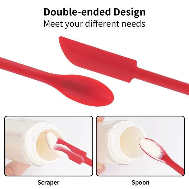 Alt view image 3 of 7 - Mini Spatula Silicone Spatula Set - Cuttte 2pcs Small Makeup Scrapers for Cosmetics, Reusable Beauty Tiny Tools, Thin Jar Scraper, Get Last of Makeup Out, Black and Red