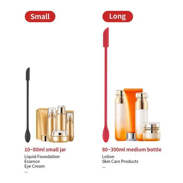 Alt view image 5 of 7 - Mini Spatula Silicone Spatula Set - Cuttte 2pcs Small Makeup Scrapers for Cosmetics, Reusable Beauty Tiny Tools, Thin Jar Scraper, Get Last of Makeup Out, Black and Red