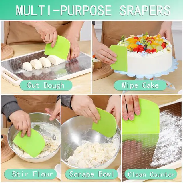 Alt view image 5 of 5 - 4 Pcs Dough ScraperBench Scraper,Bowl Scraper, for Bread Cake Dough Fondant IcingWhite, Green