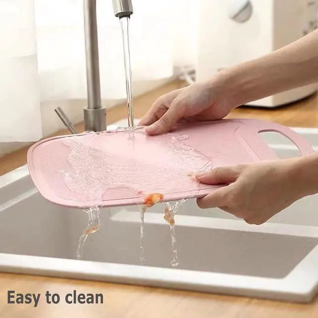 Alt view image 7 of 7 - 3 Pack Mini Kitchen Cutting Board Set Small Fruit Cutting Board Wheat Straw Plastic Cutting Boards Mats Dishwasher Safe, Juice Grooves, Thicker Boards Easy Grip Handle, Non Porous(13 Inch x 8.5 Inch)