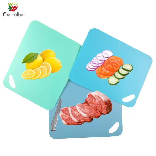 Alt view image 6 of 7 - Plastic Flexible Cutting Mats for Kitchen, 3pcs Color Coded Chopping Board Set, Cutting Board Sheet for Kitchen Cooking, Dishwasher Safe 11.5x9"