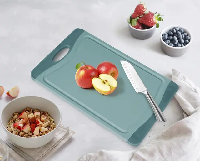 Alt view image 6 of 7 - Flutto Poly Cutting Board - Blue, Durable Plastic, Knife-Scratch Resistant, Large Handle, Kitchen Essential (11.5 x 8 x 0.4 inches)