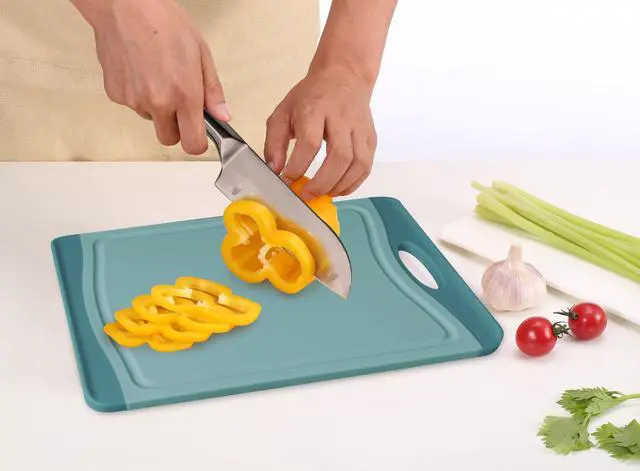Alt view image 7 of 7 - Flutto Poly Cutting Board - Blue, Durable Plastic, Knife-Scratch Resistant, Large Handle, Kitchen Essential (11.5 x 8 x 0.4 inches)