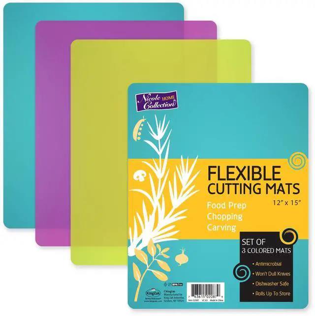 Main image of Flexible Cutting Mats Set of 3 - BPA-Free Plastic Color-Coded Kitchen Chopping Boards, 12"x15", Durable Non-Slip Mats for Meat, Veggies, Fruits