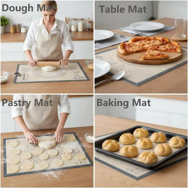 Alt view image 5 of 7 - Silicone Baking Pastry Dough Mat - 26x16Inch Extra Large Cookie Bread Rolling Mats Sheet, Nonstick Kitchen Counter Kneading Board,Thick Reusable Pie Cookies Pizza Fondant Making Matt Measurement(Gray)