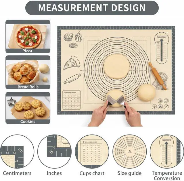 Alt view image 6 of 7 - Silicone Baking Pastry Dough Mat - 26x16Inch Extra Large Cookie Bread Rolling Mats Sheet, Nonstick Kitchen Counter Kneading Board,Thick Reusable Pie Cookies Pizza Fondant Making Matt Measurement(Gray)