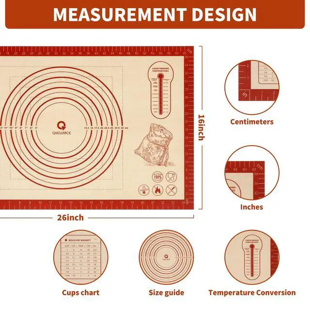 Alt view image 2 of 7 - Silicone Baking Pastry Dough Mat - 26x16Inch Extra Large Cookie Bread Rolling Mats Sheet, Nonstick Kitchen Counter Kneading Board, Thick Reusable Pie Cookies Pizza Fondant Making Matt with Measurement