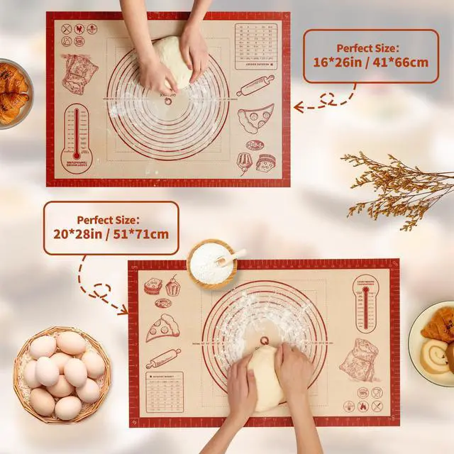 Alt view image 7 of 7 - Silicone Baking Pastry Dough Mat - 26x16Inch Extra Large Cookie Bread Rolling Mats Sheet, Nonstick Kitchen Counter Kneading Board, Thick Reusable Pie Cookies Pizza Fondant Making Matt with Measurement
