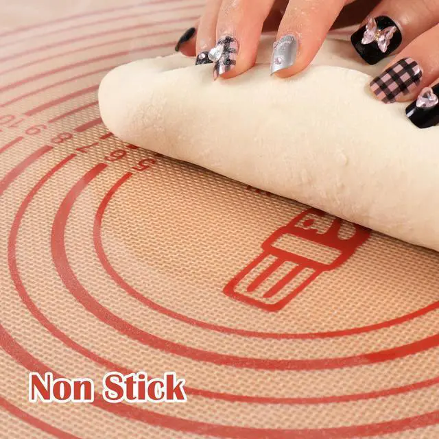 Alt view image 4 of 7 - Extra Thick Silicone Pastry Mat Large for NonStick Silicone Baking Mat with Measurementfor Kneading, Fondant/Counter Pad, Dough Rolling, Silicon Cookie Sheet, Pie Crust Bake(16×24, Red)
