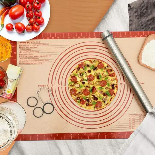 Alt view image 7 of 7 - Extra Thick Silicone Pastry Mat Large for NonStick Silicone Baking Mat with Measurementfor Kneading, Fondant/Counter Pad, Dough Rolling, Silicon Cookie Sheet, Pie Crust Bake(16×24, Red)