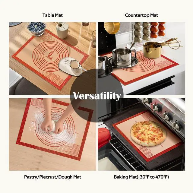Alt view image 6 of 7 - Extra Thick Silicone Pastry Mat Large for NonStick Silicone Baking Mat with Measurementfor Kneading, Fondant/Counter Pad, Dough Rolling, Silicon Cookie Sheet, Pie Crust Bake(16×24, Red)